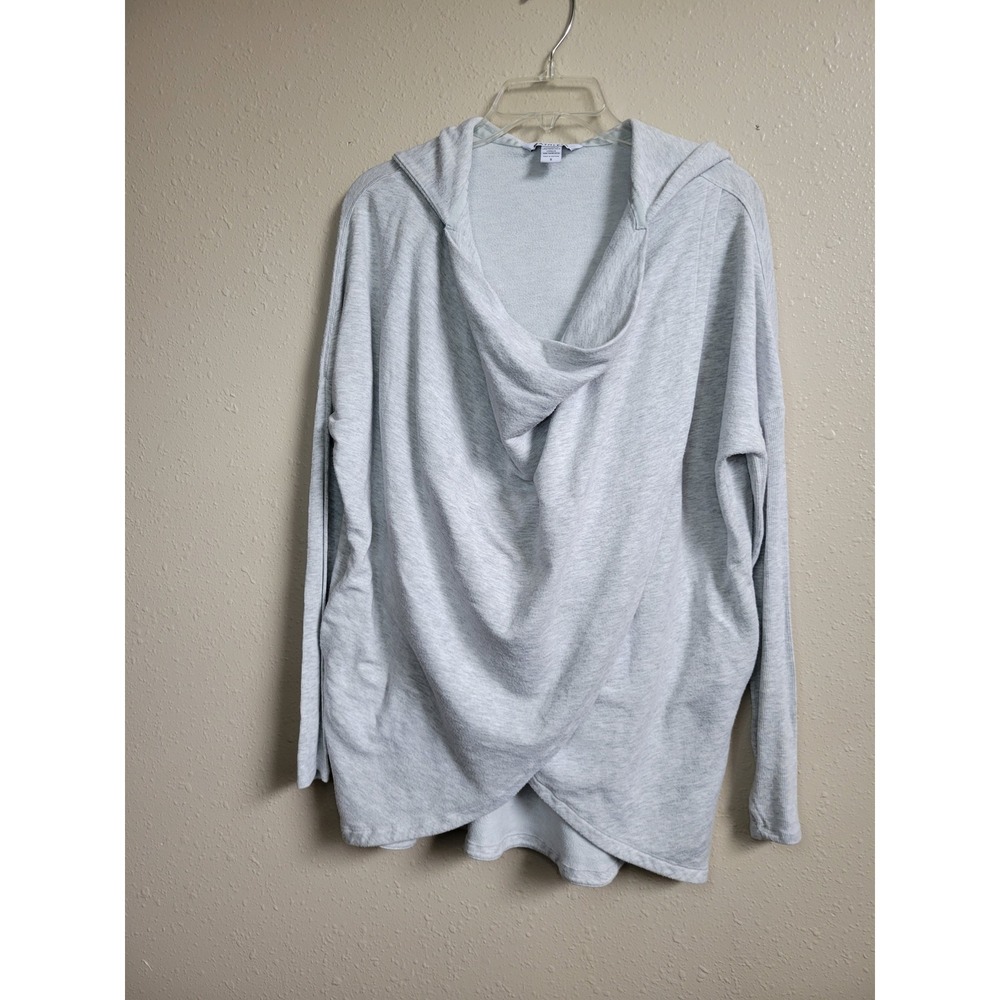 Athleta Purana Wrap Sweatshirt Cardigan Grey Hooded Crossover Top Small